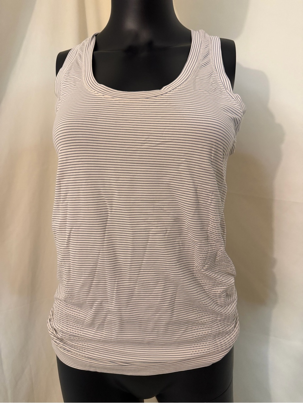Athleta White and Black Thin-Striped Scoop Tank